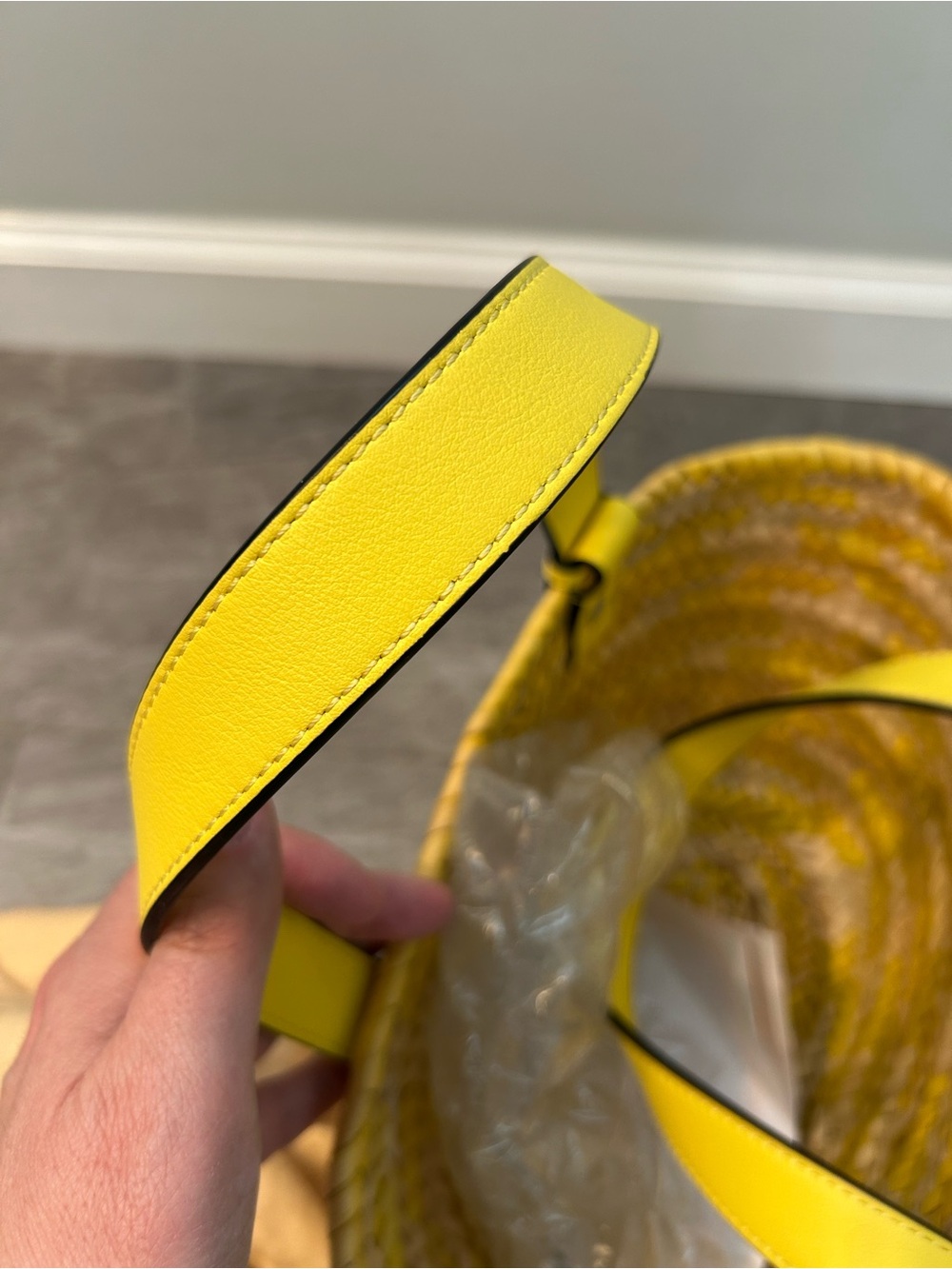 Loewe Bright Yellow Woven Leather-Trim Tote - Picture 4 of 7